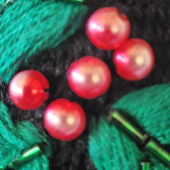 Vintage Christmas Cardigan Sweater With Embroidered Stockings & Holly - Picture 8 of 16